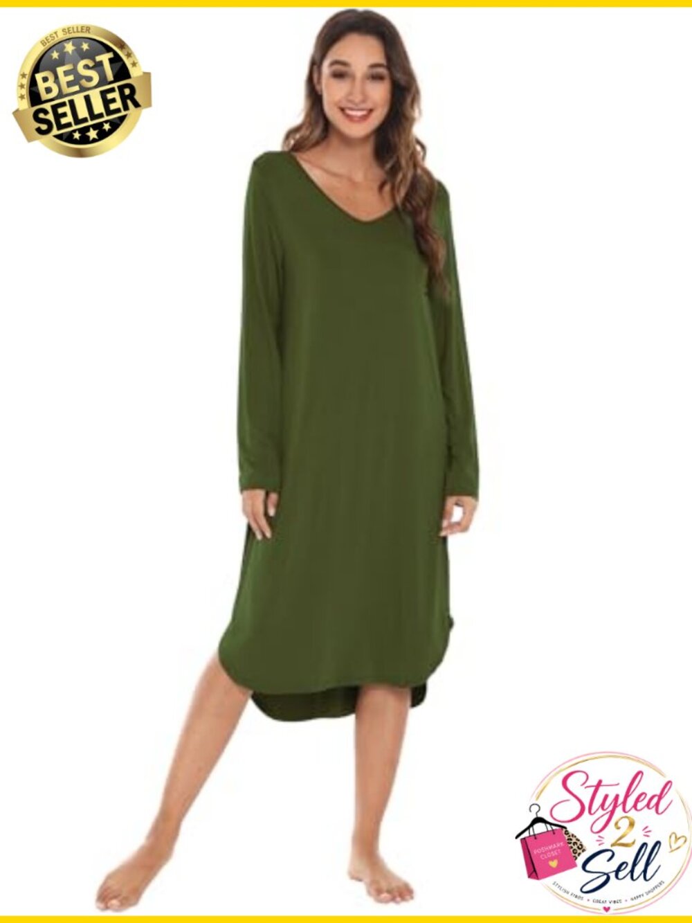 Bamboo Viscose Nightgown Soft Long Sleeve Sleep Shirt Nightshirt